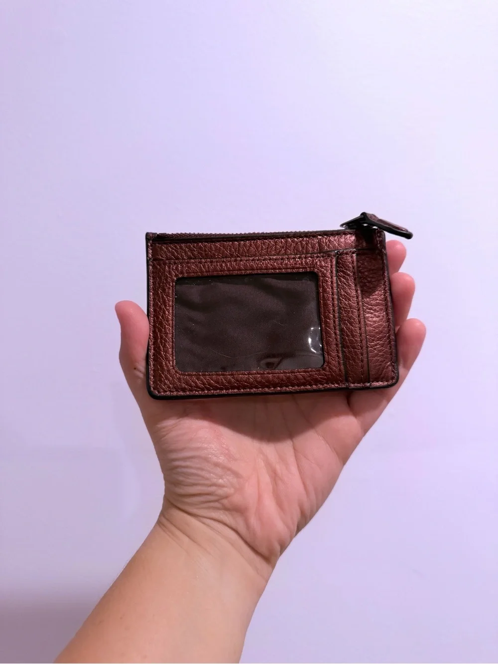 Coach Glitter Zip Card Case Wallet - Burgundy